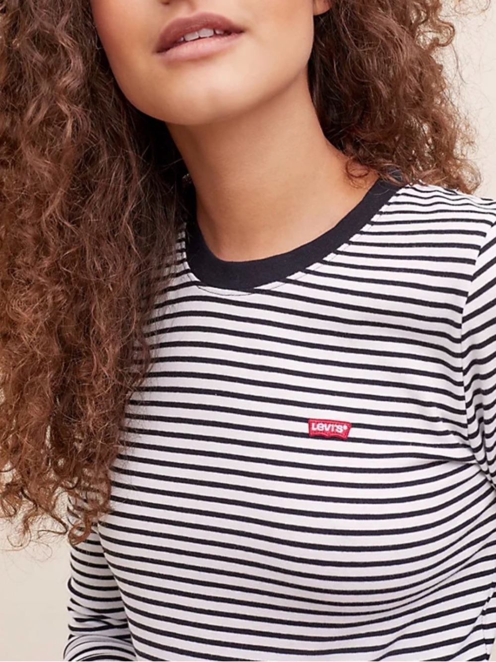 Levi's Black & White Striped Crew Tee with Red Logo